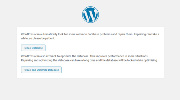 The Database Repair screen in WordPress.