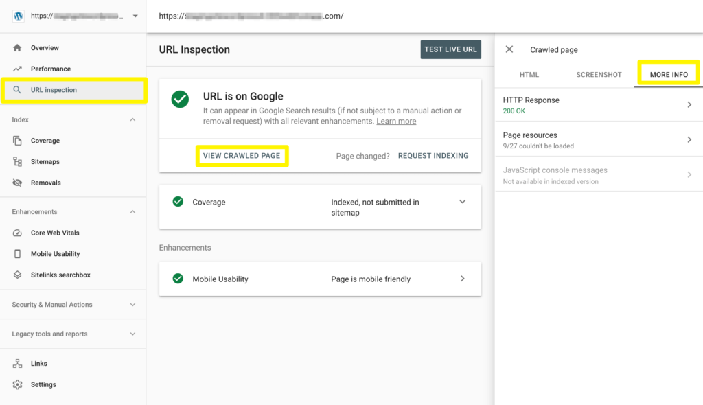 Troubleshooting a crawl issue in Google Search Console.