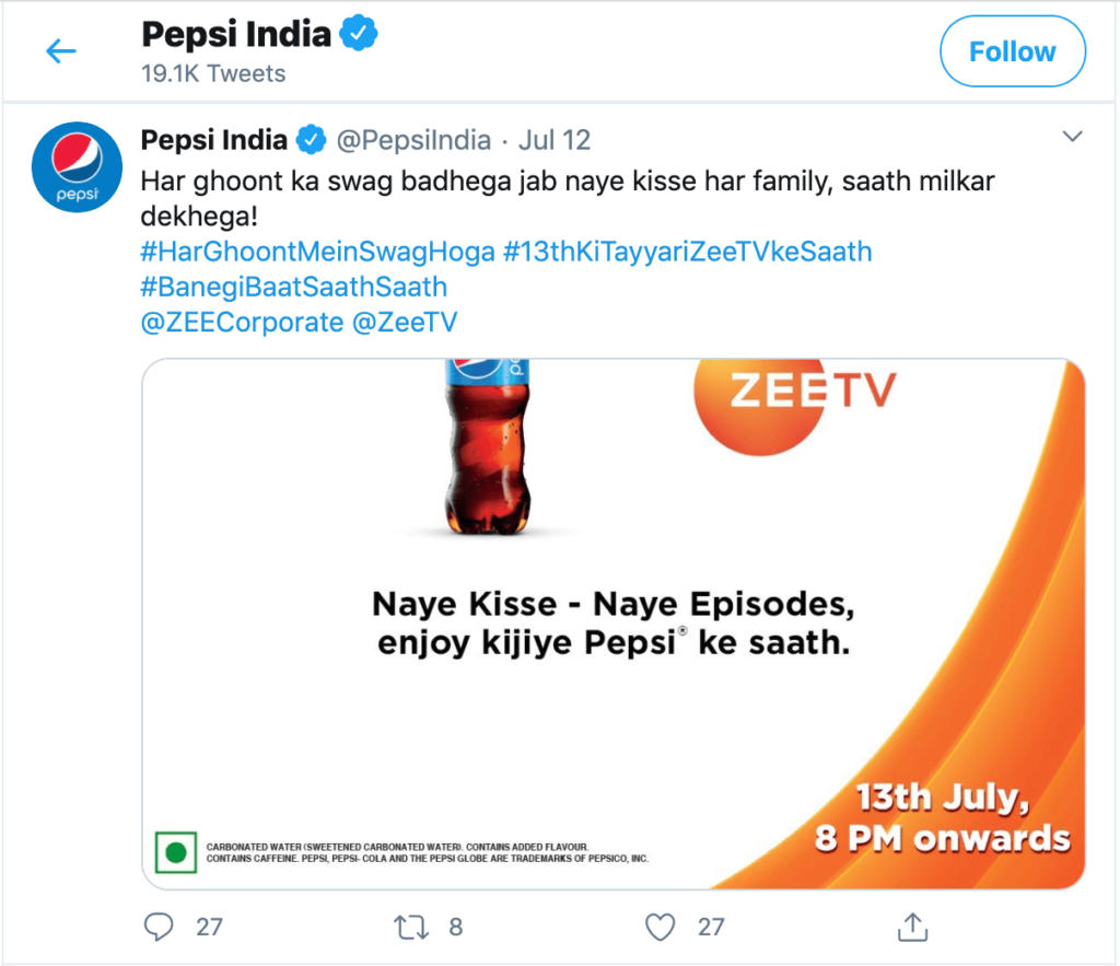 The PepsiIndia Twitter account.