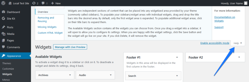 use help sections inside wordpress to learn about the platform
