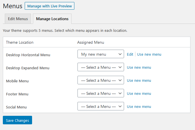 manage menu locations in wordpress