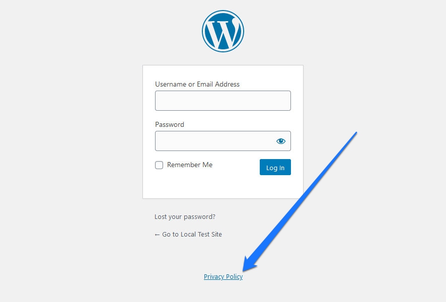 privacy policy link on wordpress login page