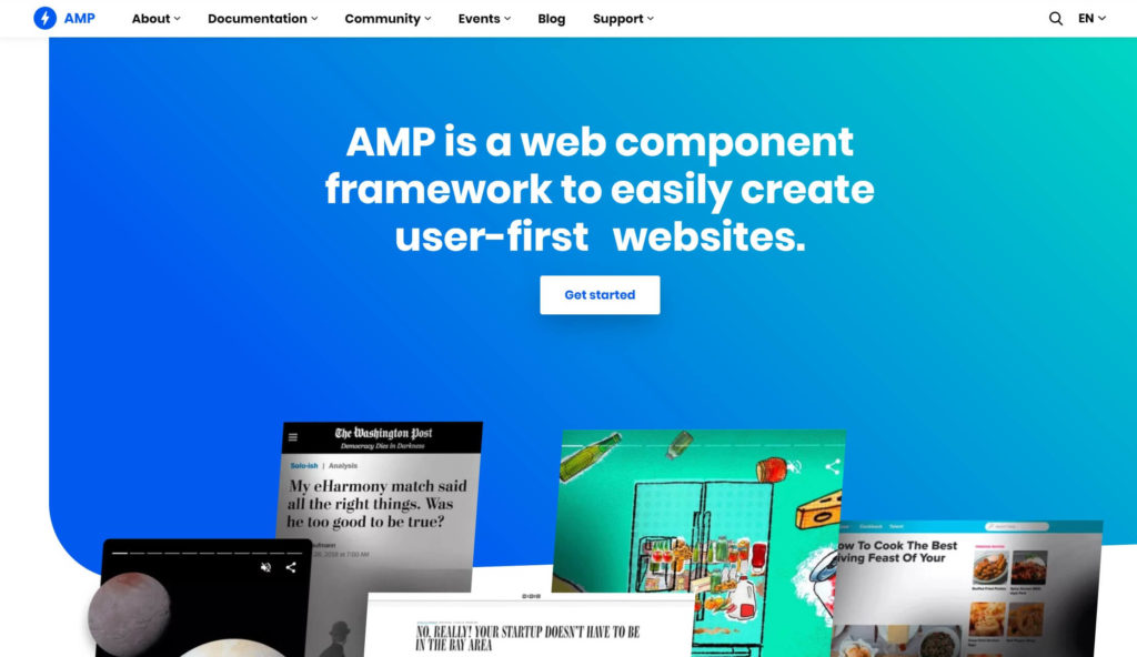 The Google AMP home page.
