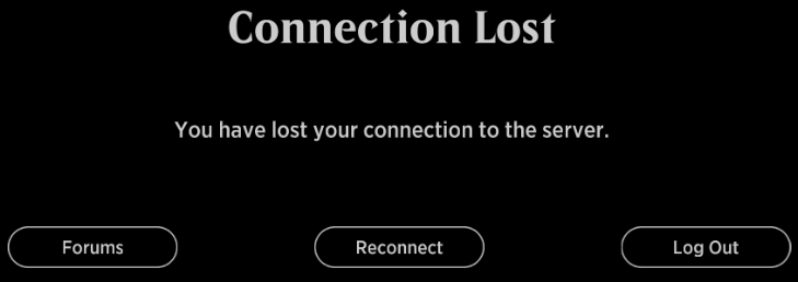 A server connection lost message.
