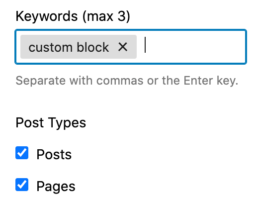 The Genesis Custom Blocks keyword settings.