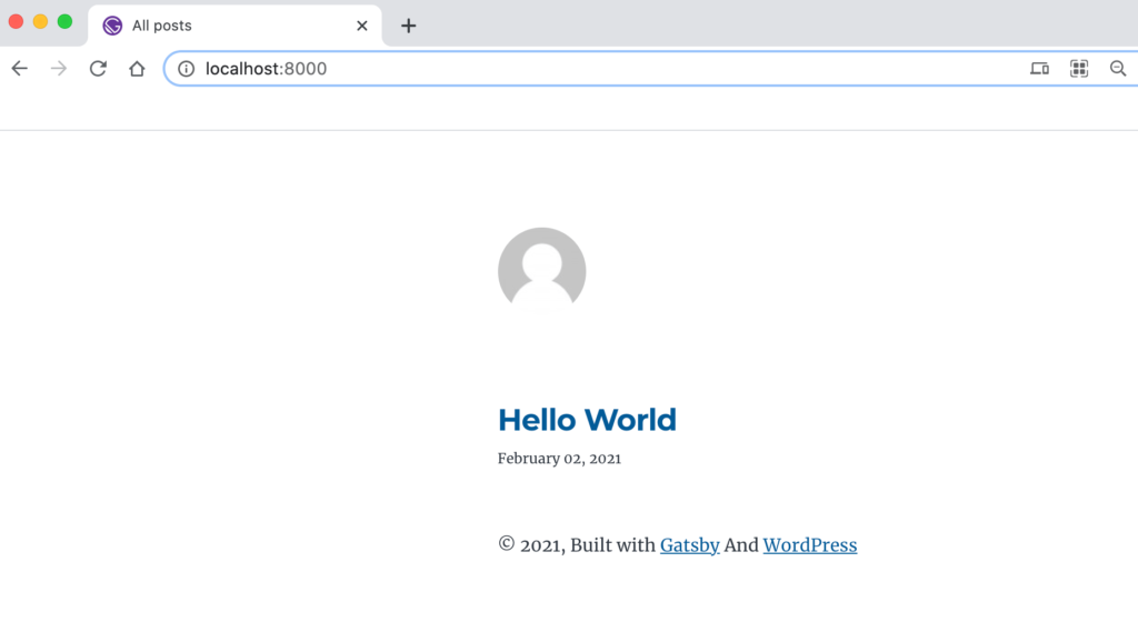 A WordPress website displayed using the Gatsby framework. 