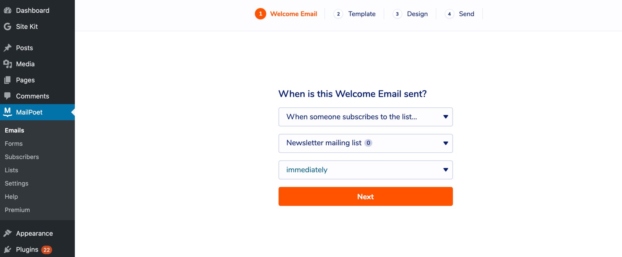 The MailPoet welcome template.