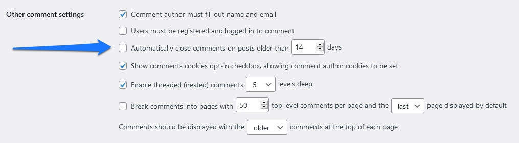 automatically close wordpress comments option
