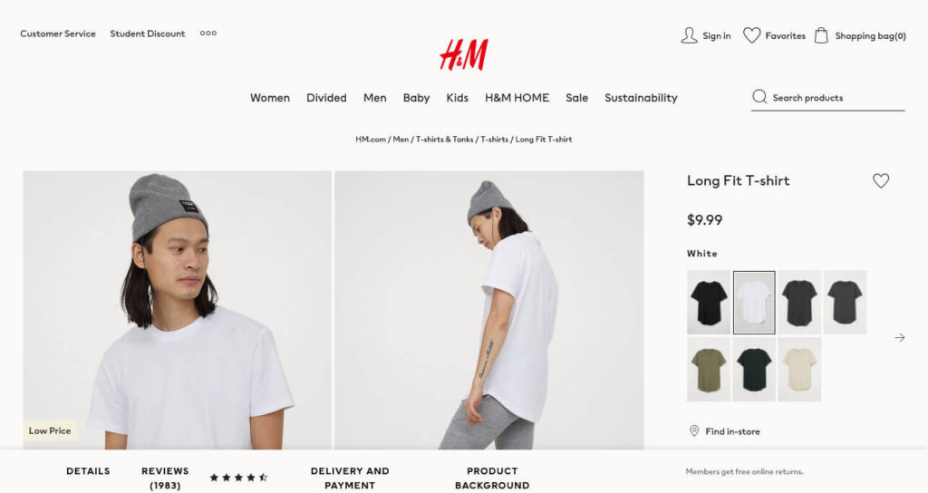 ecommerce ui design color choice example