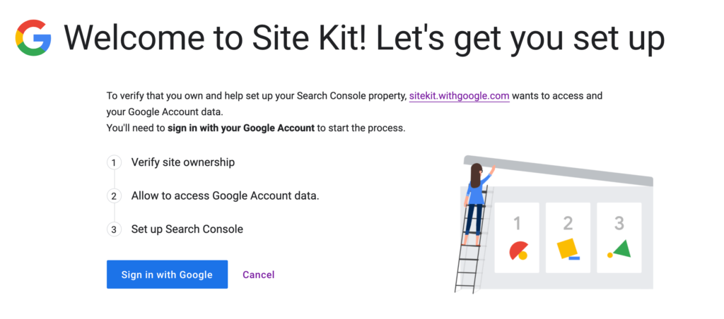 Setting up the Google Site Kit plugin.