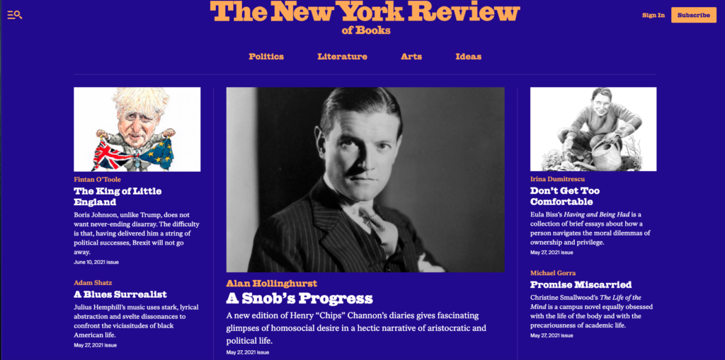 Screenshot of the New York Review of Books