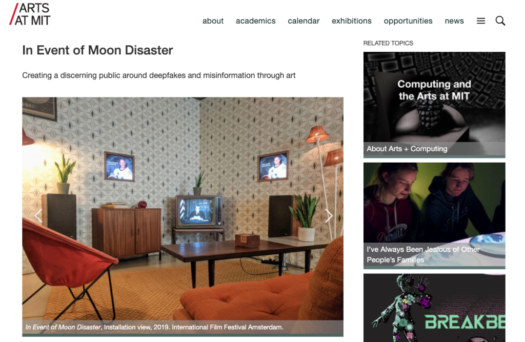 Screenshot of the homepage of In Event of Moon Disaster 