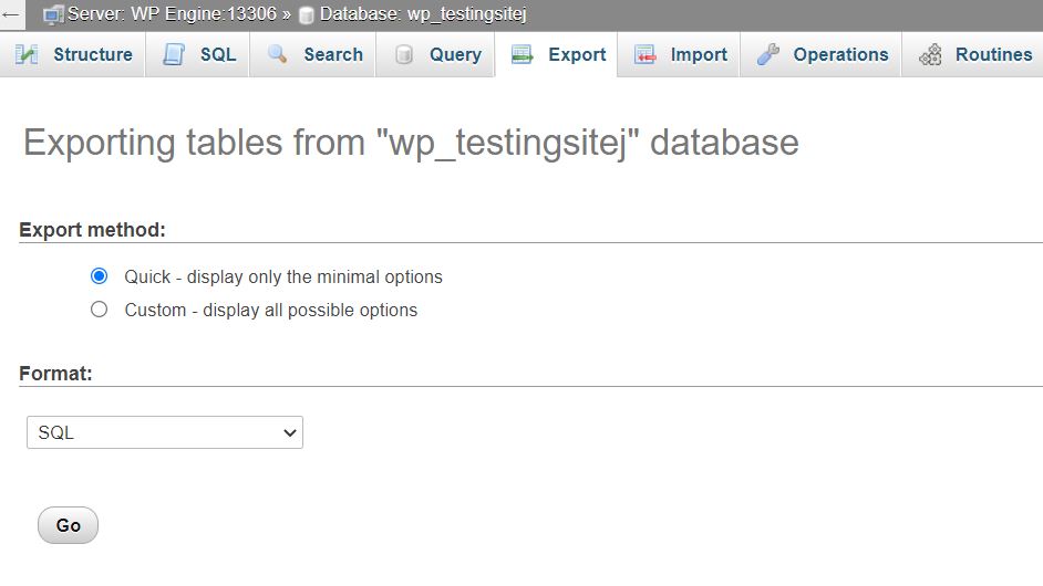 Exporting the database