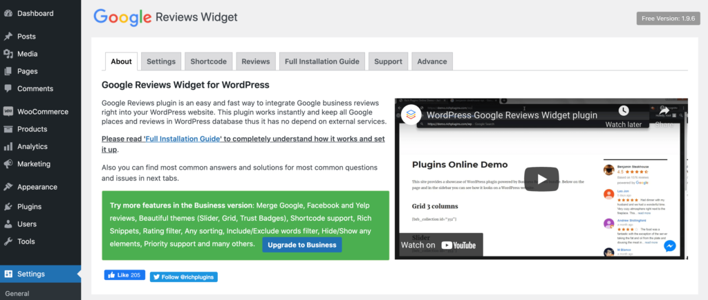 The Google Reviews Widget plugin. 