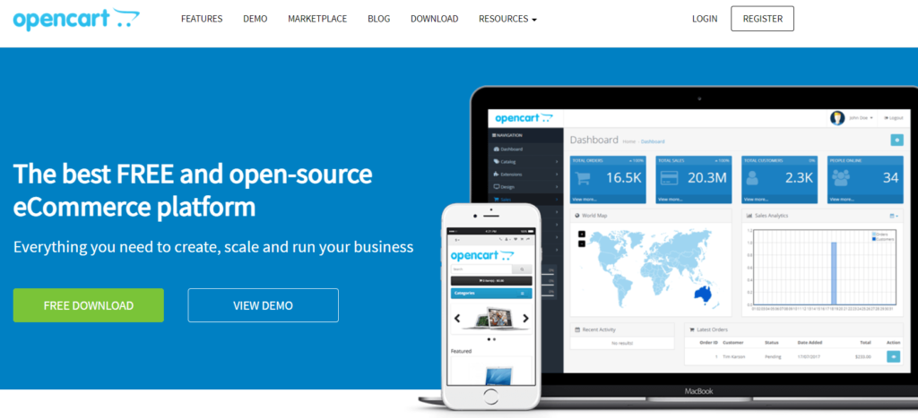 The OpenCart homepage. 
