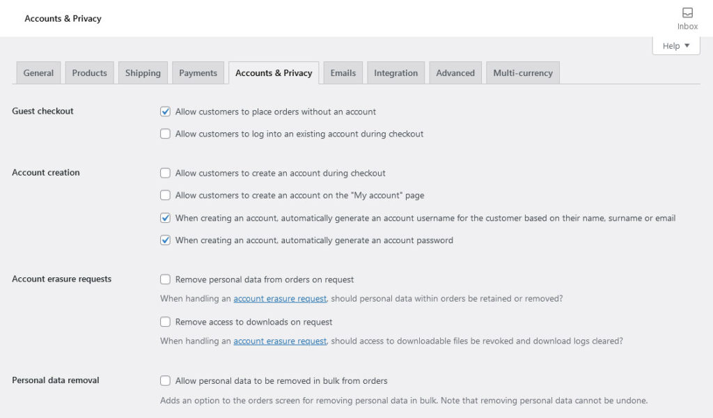 settings accounts privacy