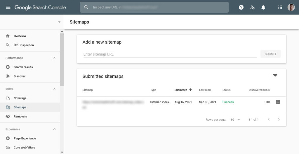 google search console sitemaps panel