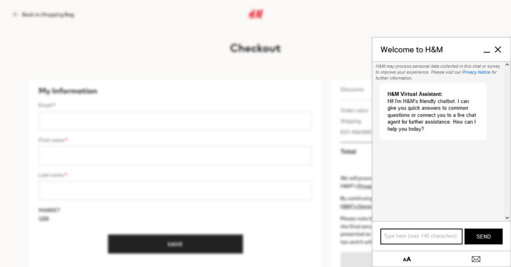 live chat as checkout page design example