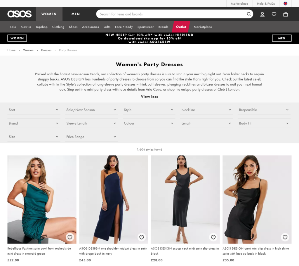 category page optimized for ecommerce seo example