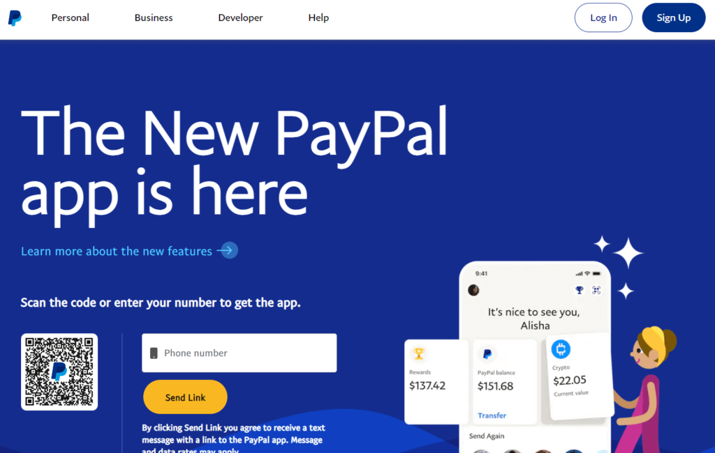 The PayPal homepage. 