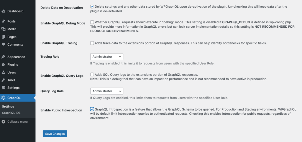 How to enable Public Introspection, in the WordPress dashboard. 