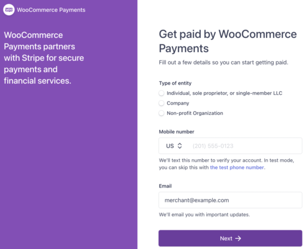 Verify your details to finish WooCommerce Payments set up.