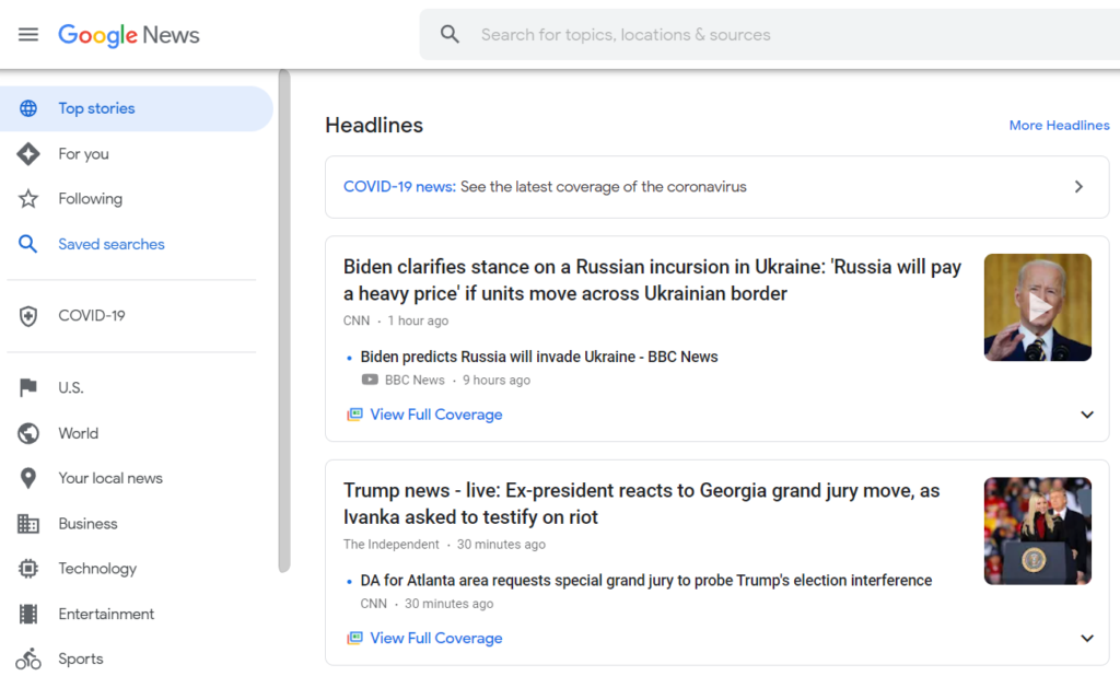 Google News Top Stories. 