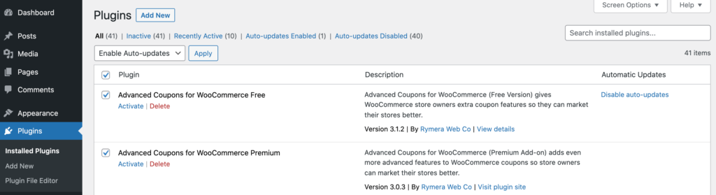 WordPress' auto-update settings.