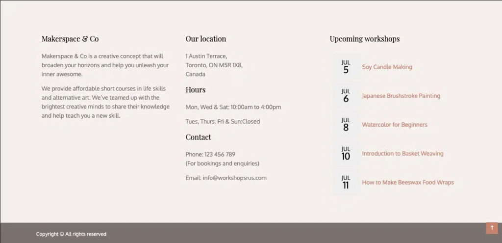 event calendar in footer example