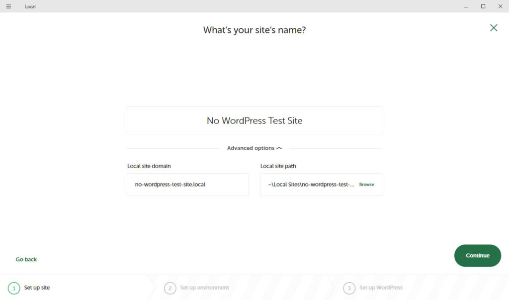 create new site in local to use without wordpress