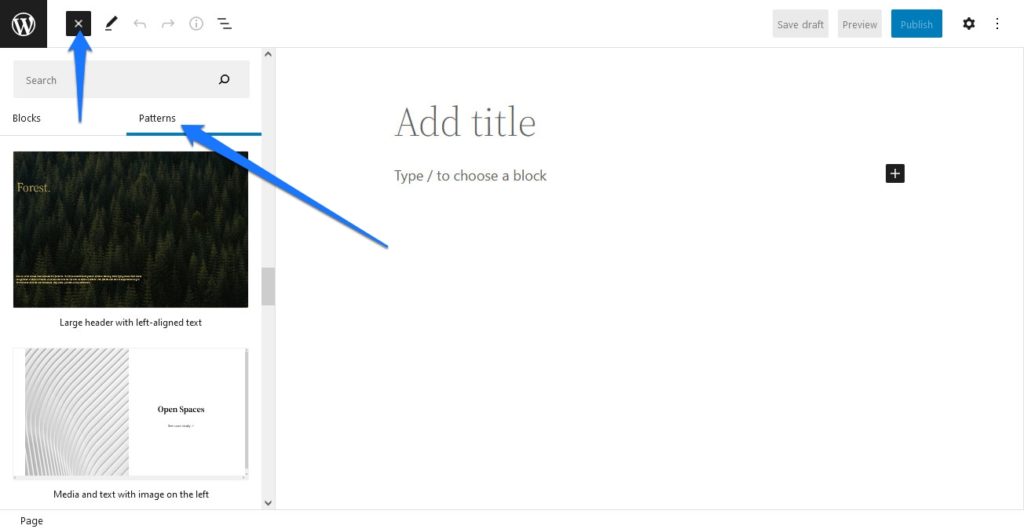 how to access block patterns in wordpress editor