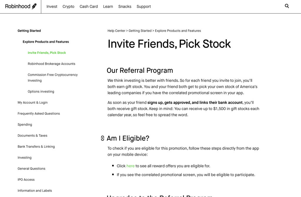 Robin Hood offer stock as part of their referral marketing efforts