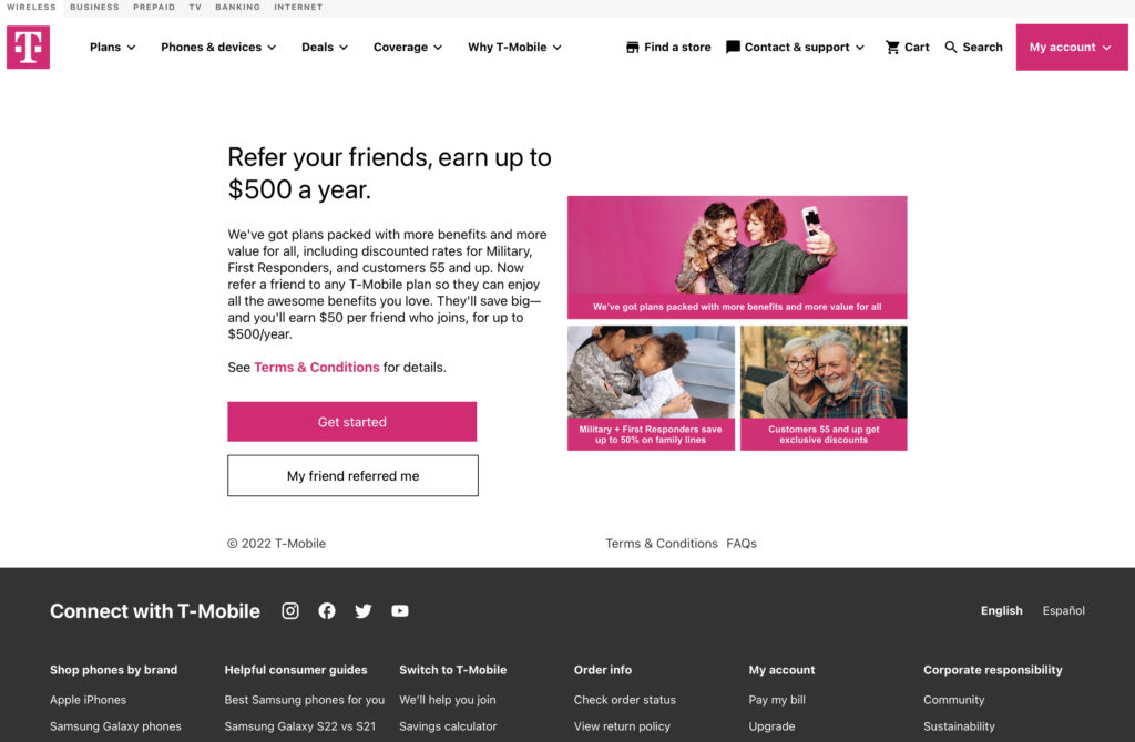 T-Mobile offer cash as part of their referral marketing efforts