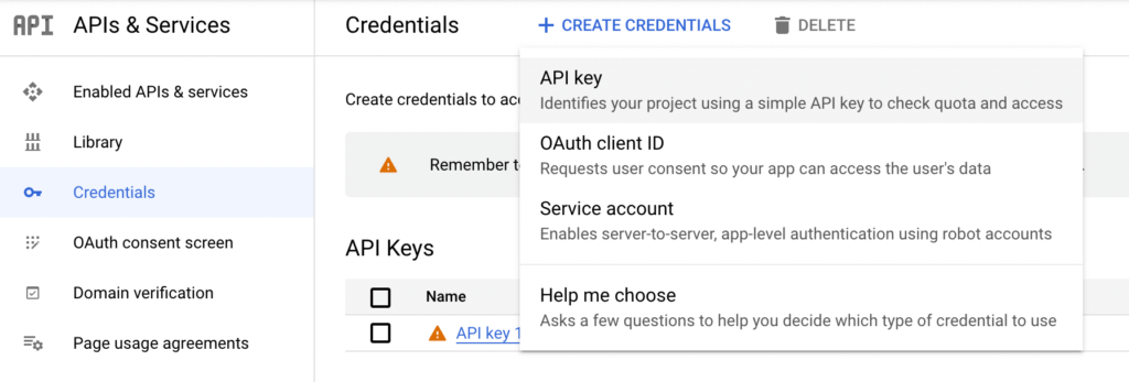 یک کلید API ایجاد کنید
