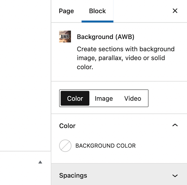 The Block tab in the WordPress block editor. 