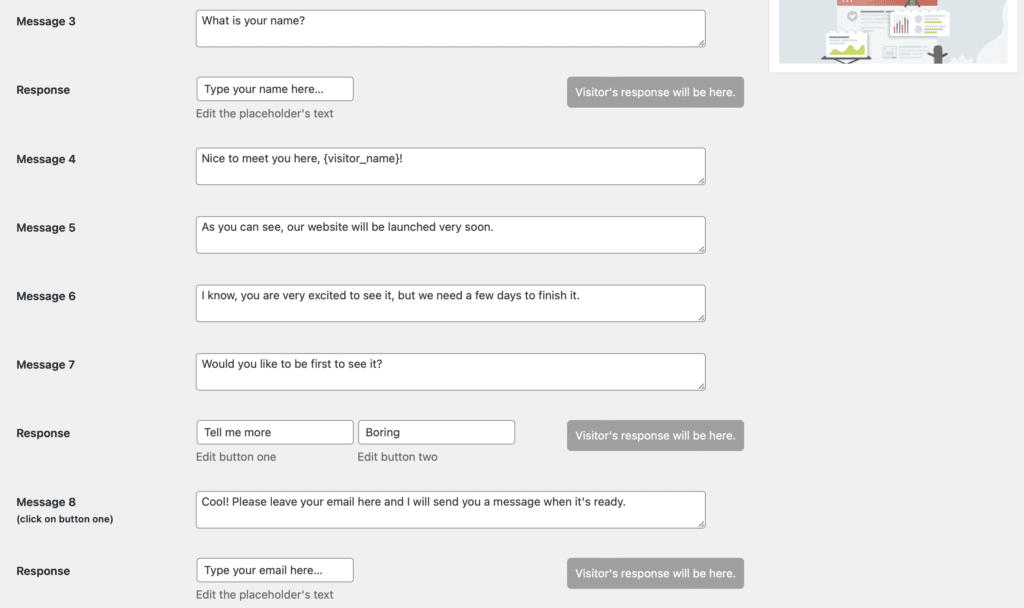 Chat bot messages for a maintenance mode page