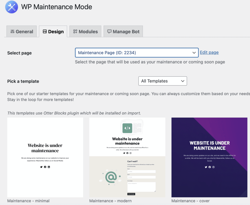 WP Maintenance Mode design settings