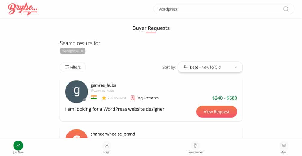 find wordpress work on brybe