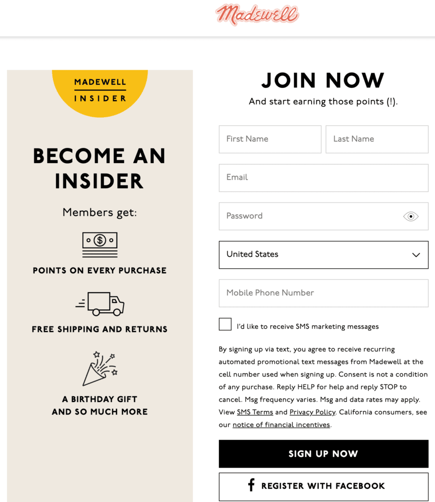 Madwell loyalty program sign up.