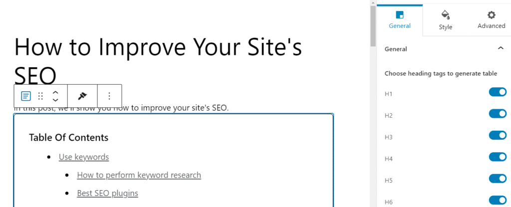 Customizing the Table of Contents block in WordPress