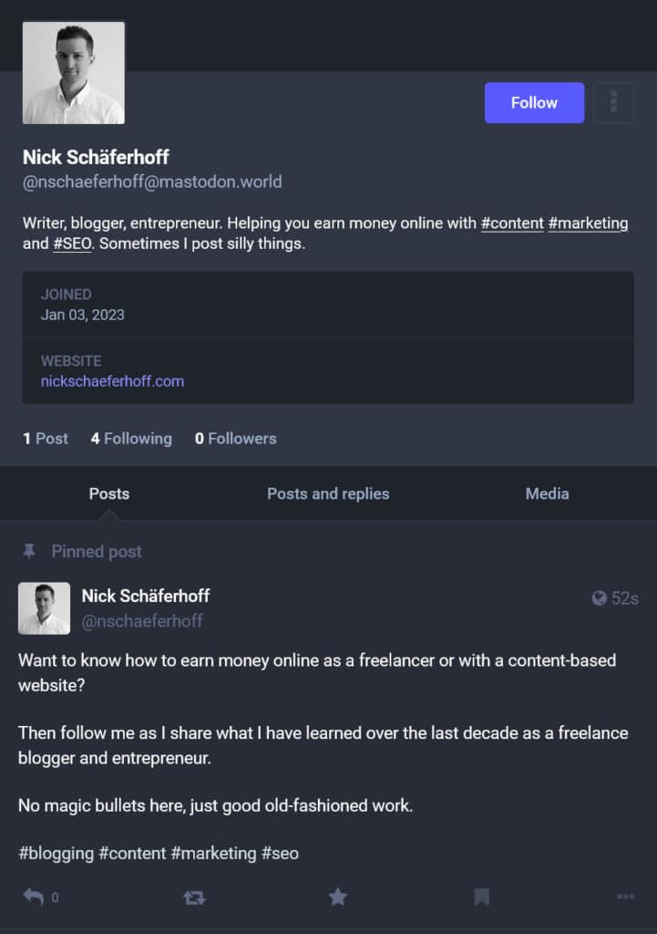 pinned post on mastodon profile