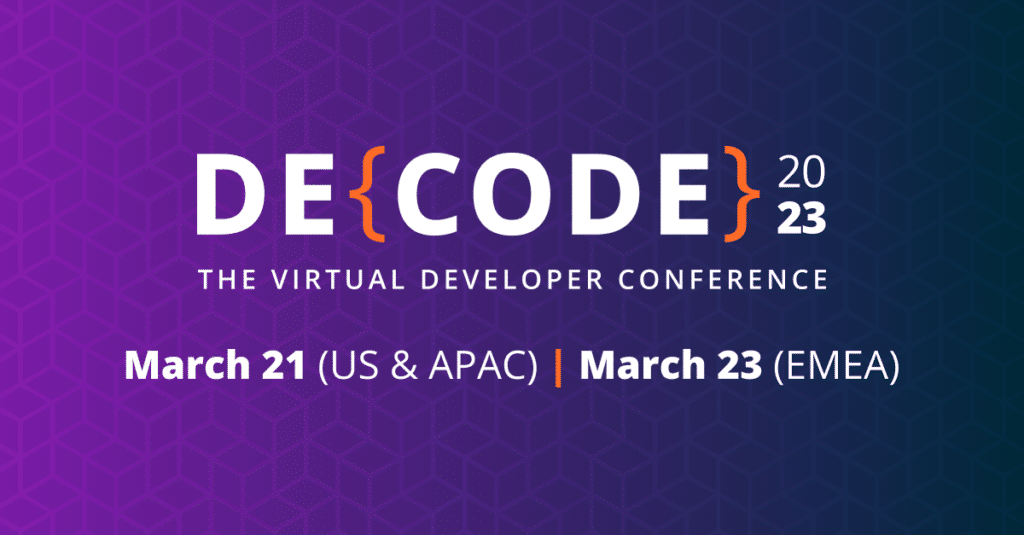 DE{CODE} logo with dates and times 