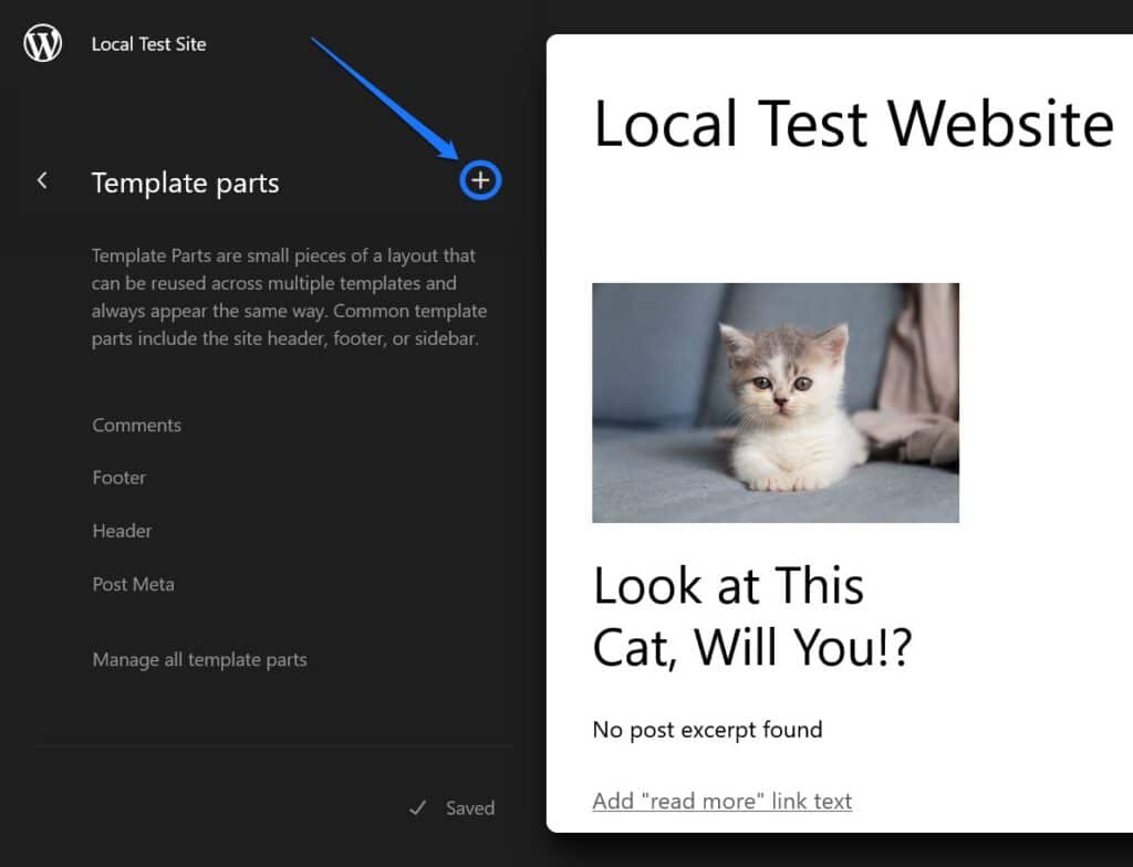 add new template part in wordpress site editor