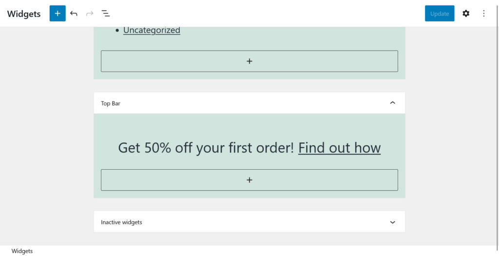 new widget area in wordpress back end