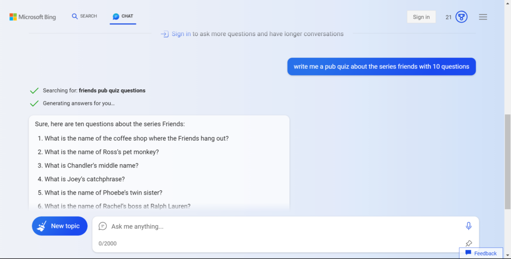 bing ai assistant example