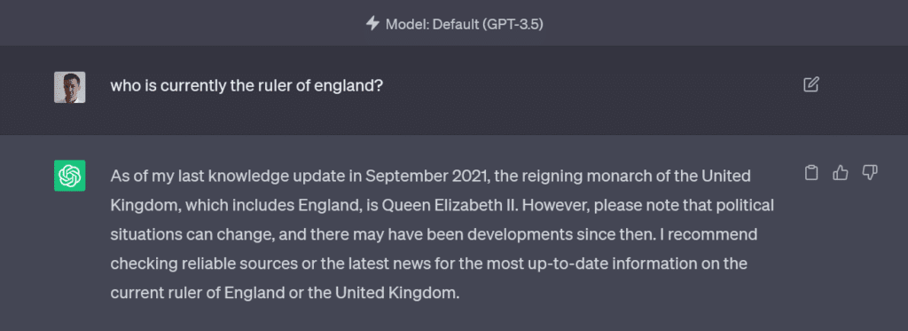 chatgpt answers not up to date example