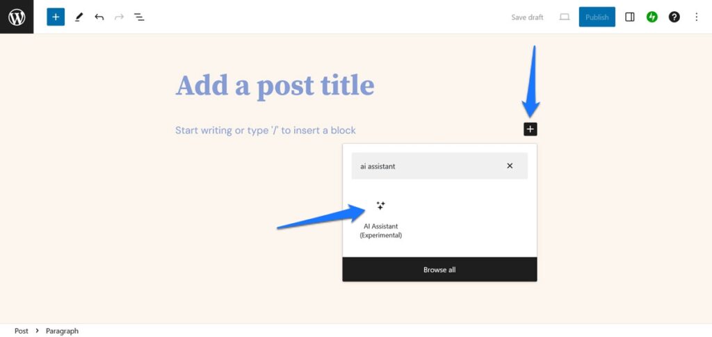 add jetpack ai assitant prompt block to wordpress editor