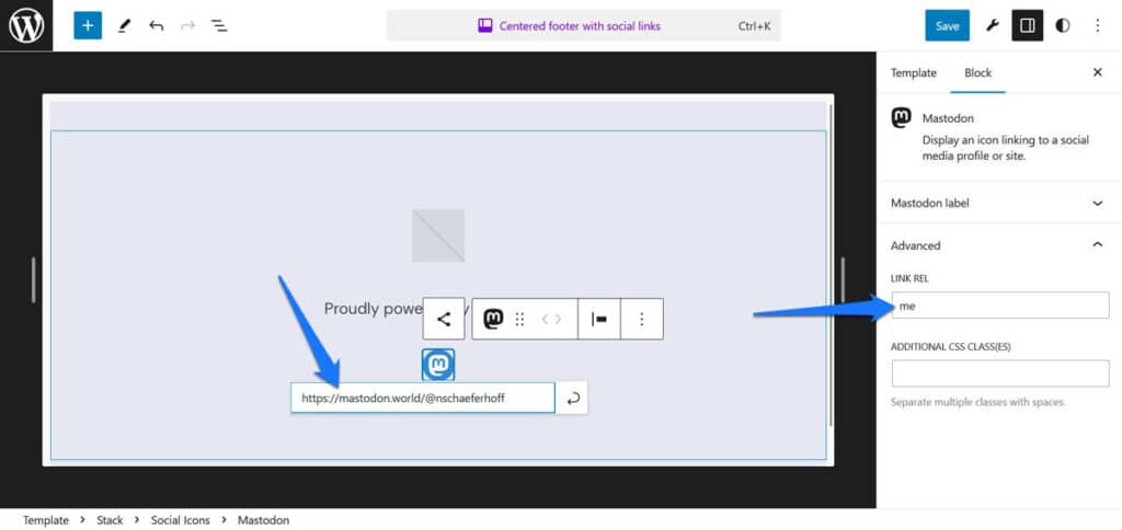 add link and rel attribute to social icon