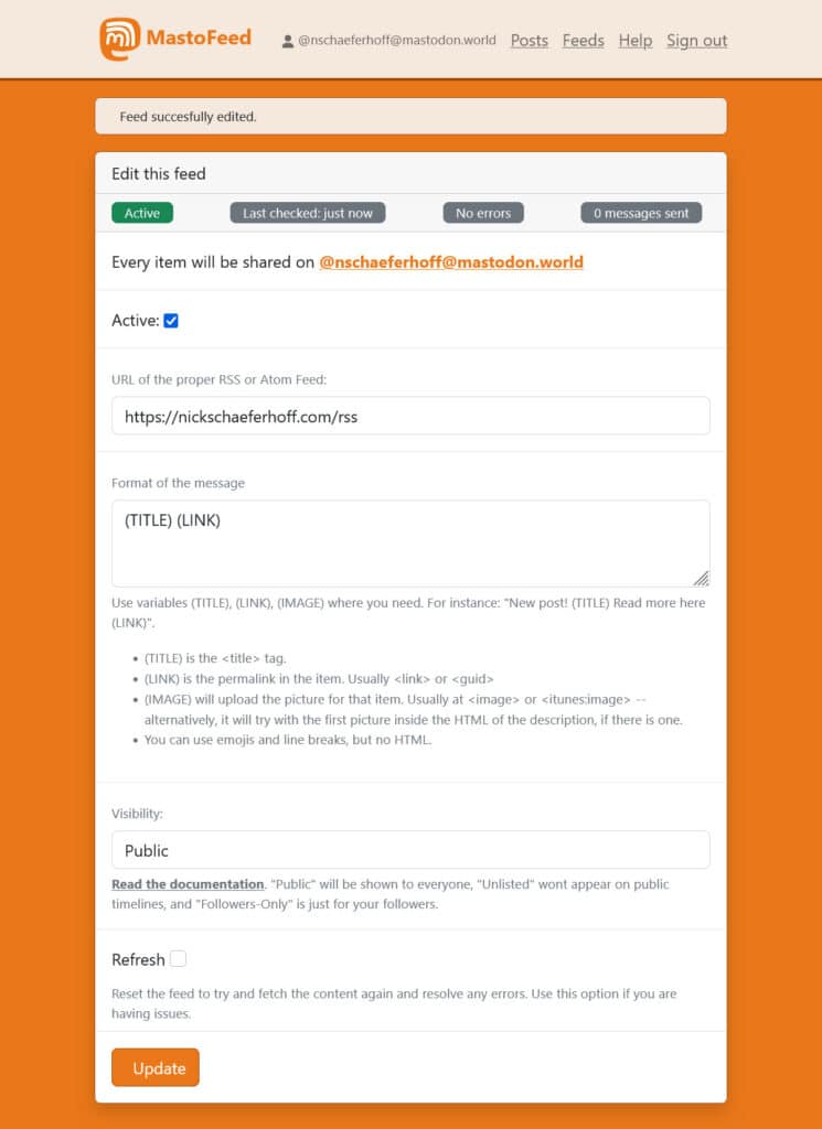 configure mastofeed feed