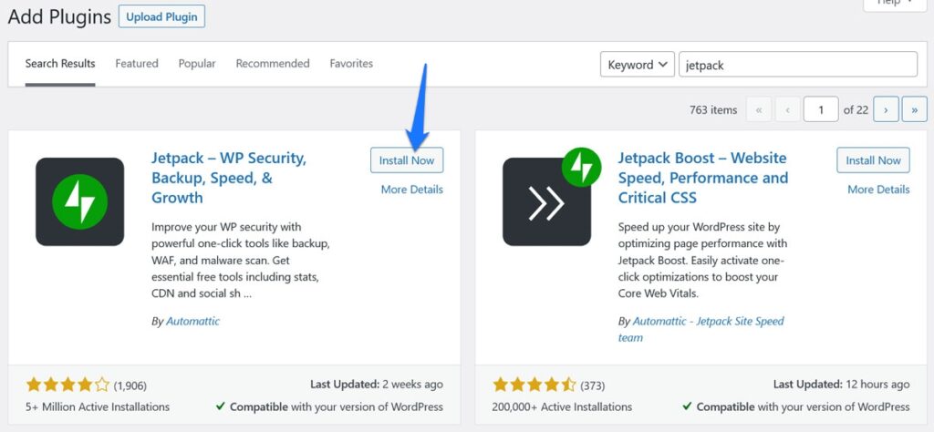 install jetpack in wordpress